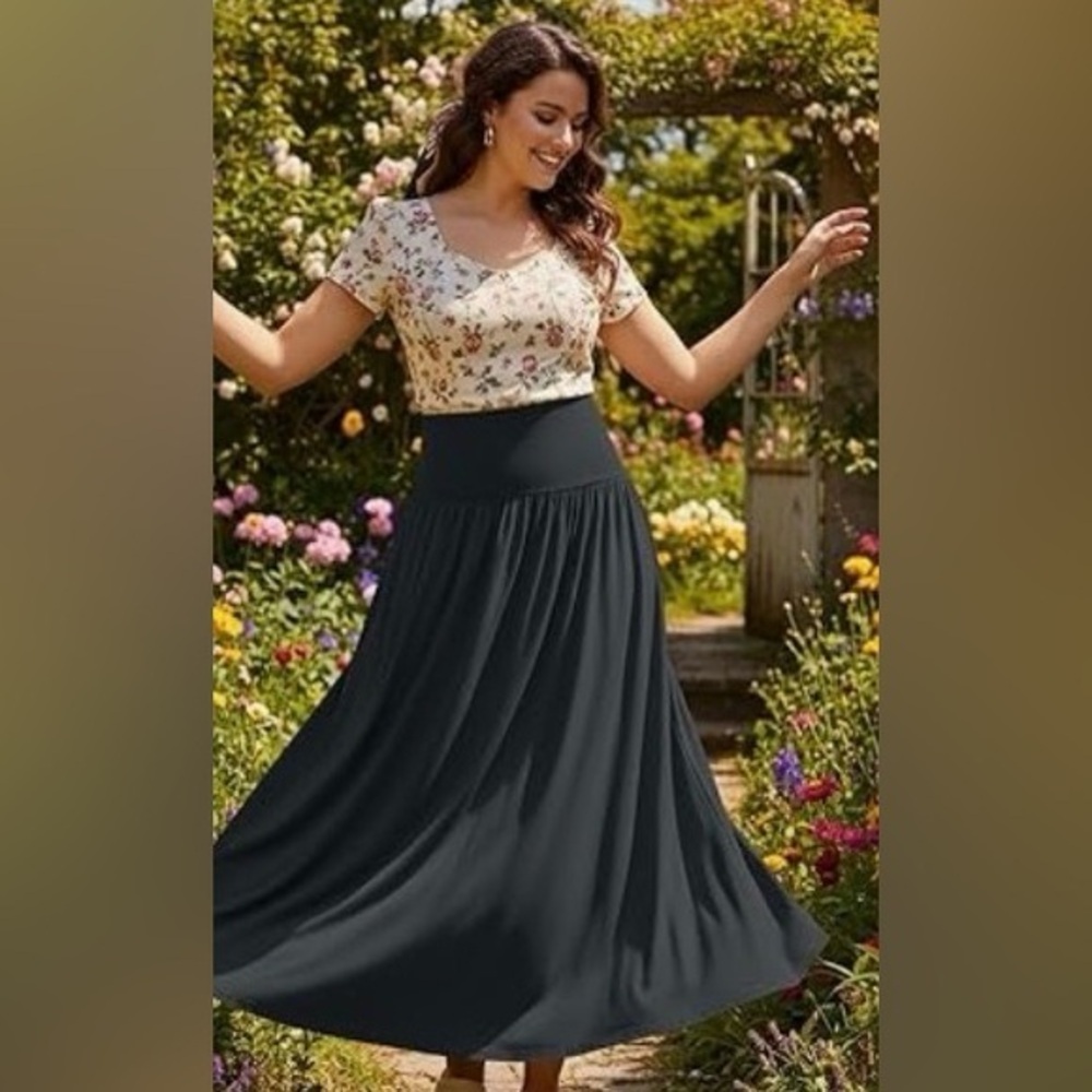 NWT Ficerd women’s size 3XL black flowy maxi skirt with pockets